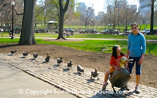 Boston Kids Activities include visiting Make Way for Ducklings statues in Public Garden
