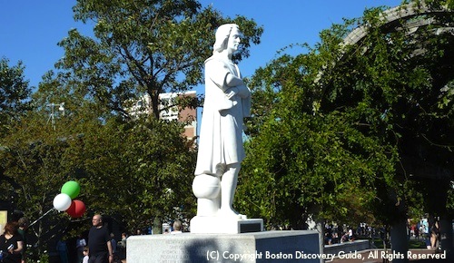 Columbus Day in Boston - Statue of Christopher Columbus in Christopher Columbus Park in Boston's North End