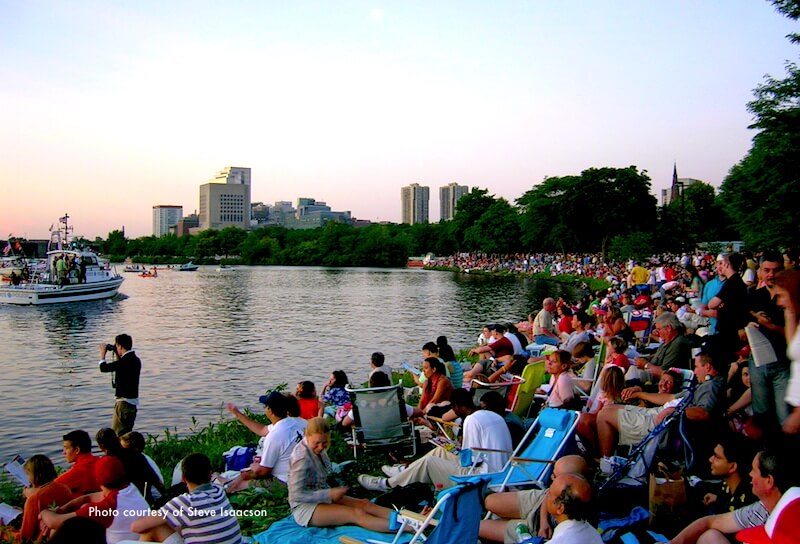Waiting to Boston fireworks from the Charles River Esplanade; photo courtesy of Steve Isaacson Waiting to Boston fireworks from the Charles River Esplanade; photo courtesy of Steve Isaacson