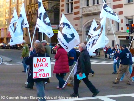 Boston Veterans Day Parade marchers at the corner of Boylston and Tremont Streets