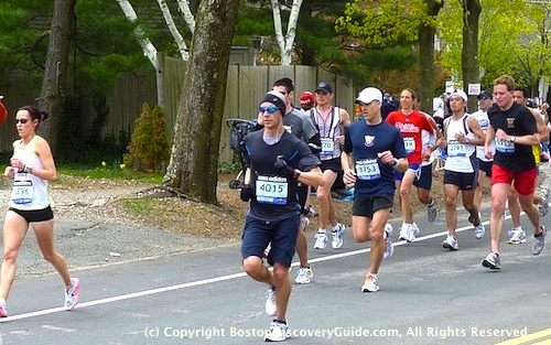 boston marathon route. Boston Marathon runners