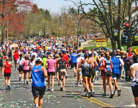 boston marathon. Boston Marathon near beginning