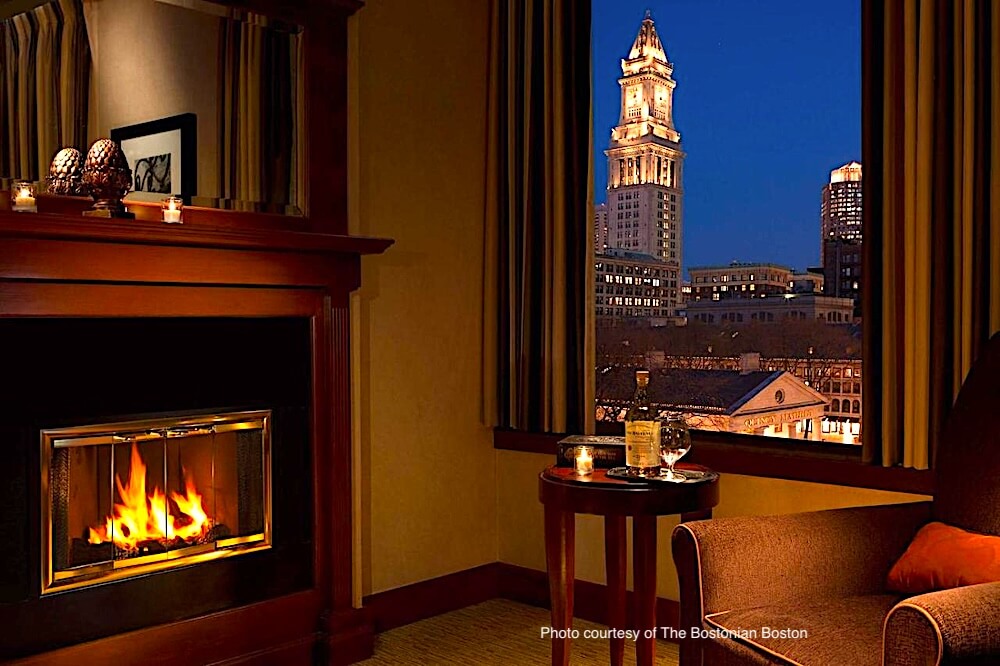 Room with fireplace at the Bostonian Boston Hotel near Faneuil Market in Boston, MA