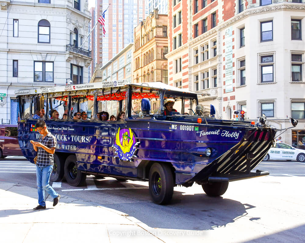 The Faneuil Holly duck boat turning off of Tremont Street