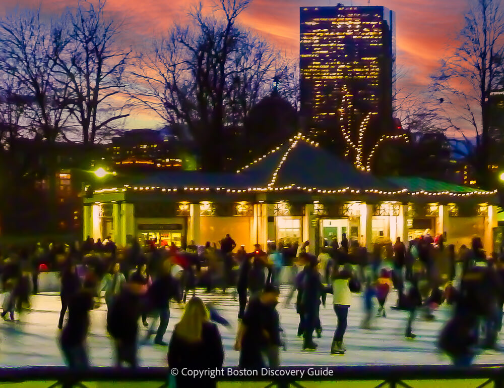 Ice skating at Frog Pond at night