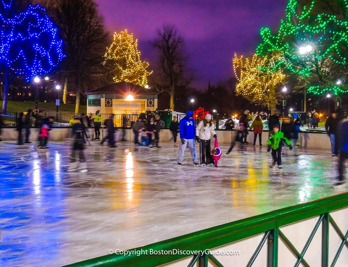 Frog Pond ice rink and Boston Common's holiday lights