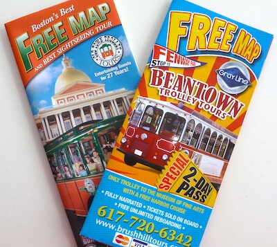 Photo of free Boston maps provided by trolley tour companies Photo of free Boston maps provided by trolley tour companies
