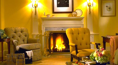 Photo of fireplace in suite in the Taj Hotel in Boston MA