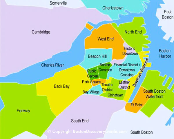 Map showing Boston neighborhoods.