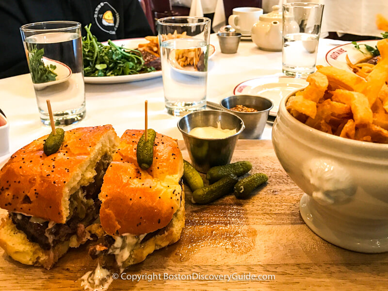 Roquefort burger and frites at Aquitaine - French restaurant in Boston
