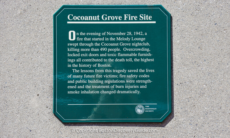 Plaque marking the site of the Cocoanut Grove Fire in Bay Village
