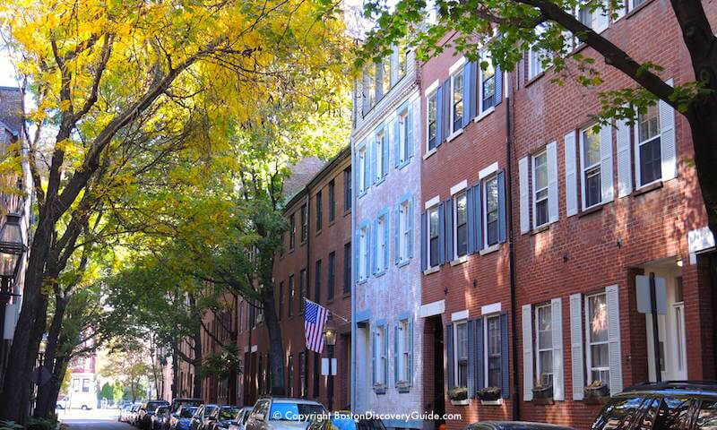 Golden leaves in Boston's historic Bay Village neighborhood