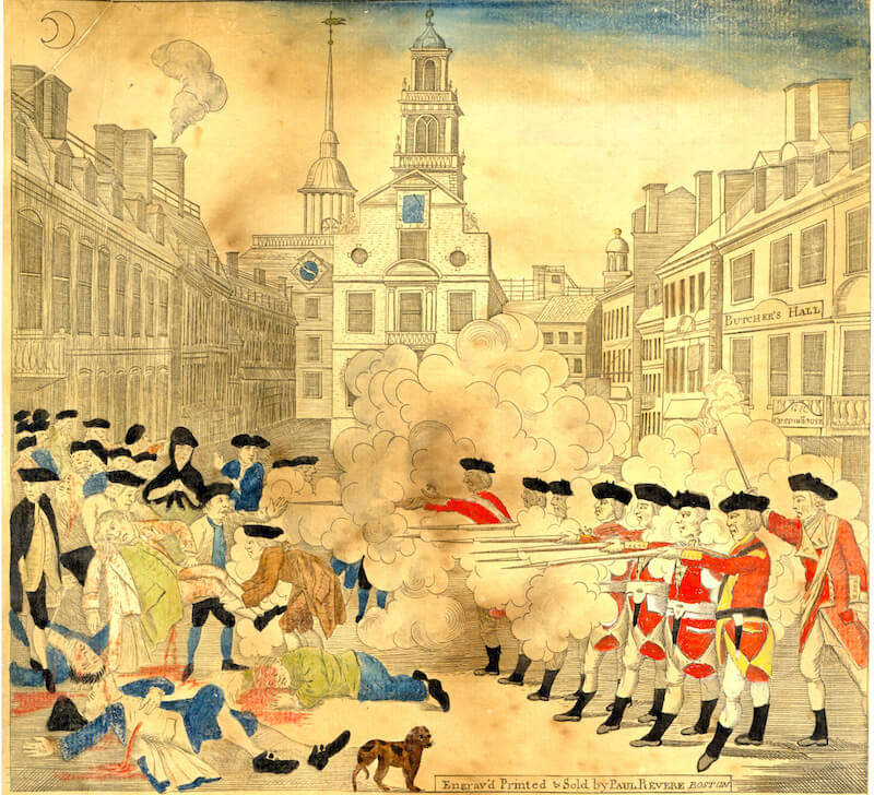 Paul Revere's House engraving of the Boston Massacre - on display at the Old State House