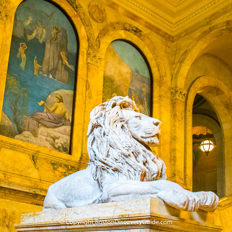 Boston Public Library - statue and paintings Boston Public Library - statue and paintings