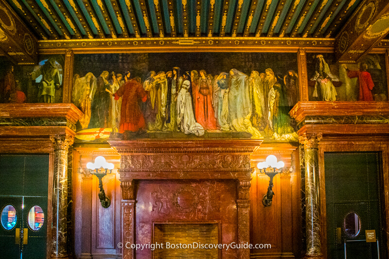 Mural depicting The Castle of Maidens from the story of Sir Galahad's Quest of the Holy Grail in The Abbey Room in Boston Public Library