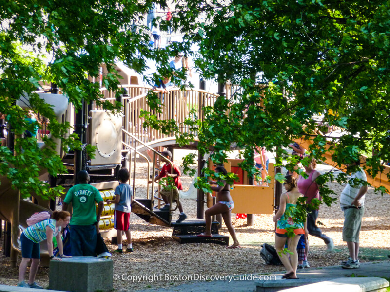 Kids playing at the Castle Island Playground