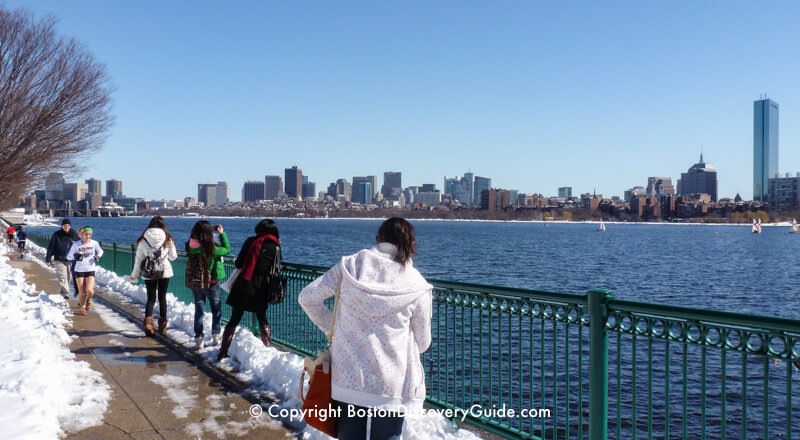 Snow along the banks of the Cambridge side of the Charles River - mid-March