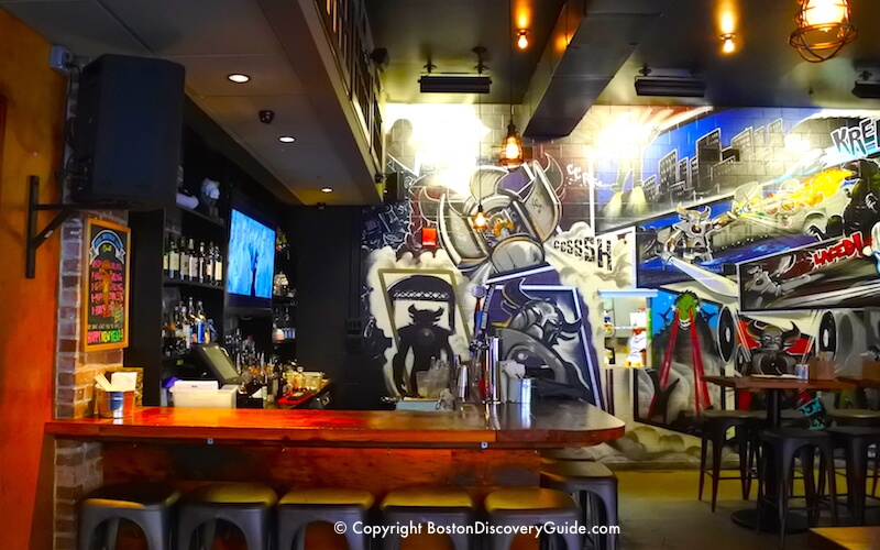 Manga mural and bar at trendy Shojo, Asian gastropub in Boston's Chinatown neighborhood Manga mural and bar at trendy Shojo, Asian gastropub in Boston's Chinatown neighborhood