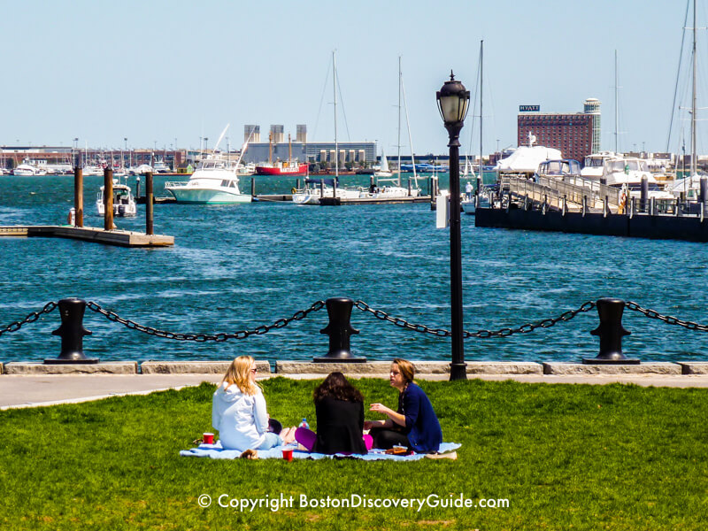 Picnic in Christopher Columbus Park overlooking Boston Harbor Picnic in Christopher Columbus Park overlooking Boston Harbor