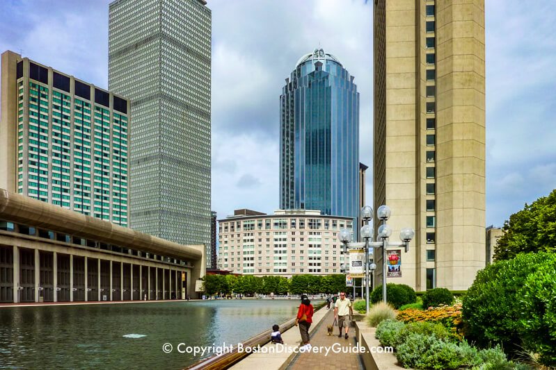 Reflecting pool and gardens in Boston's Christian Science Plaza