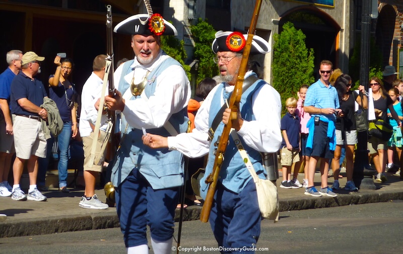 Colonial militia reenactors in Boston Columbus Day Parade