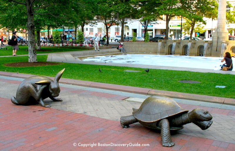Tortoise and Hare sculptures in Copley Square