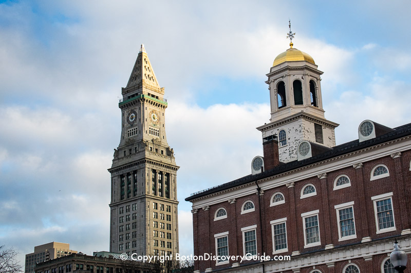 Custom House Tower and Faneuil Hall in historic downtown Boston Custom House Tower and Faneuil Hall in historic downtown Boston