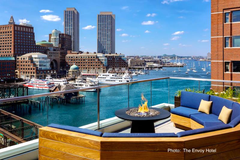 The Envoy's Rooftop Bar overlooking Boston Harbor
