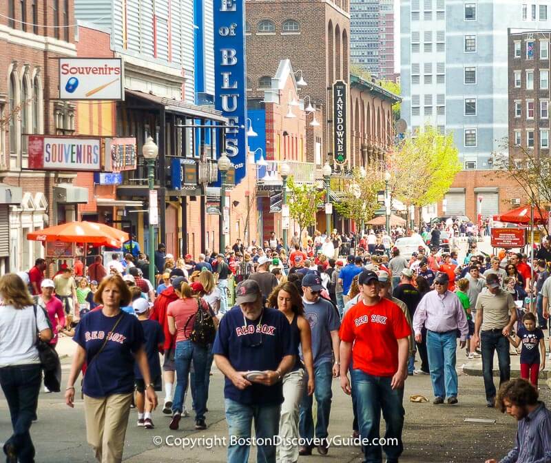 Lansdowne Street, with Red Sox fans outside of Fenway Park  