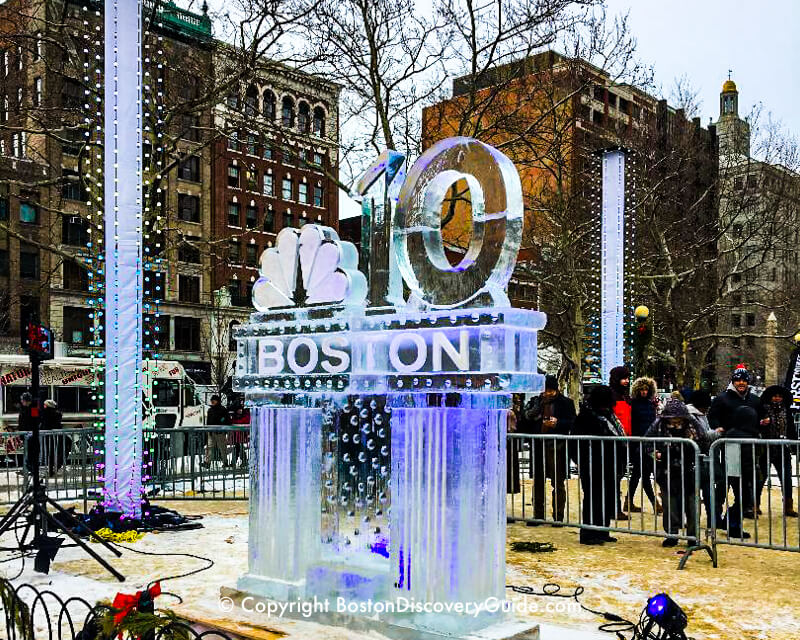 First Night ice sculpture near the Tadpole Playground on Boston Common