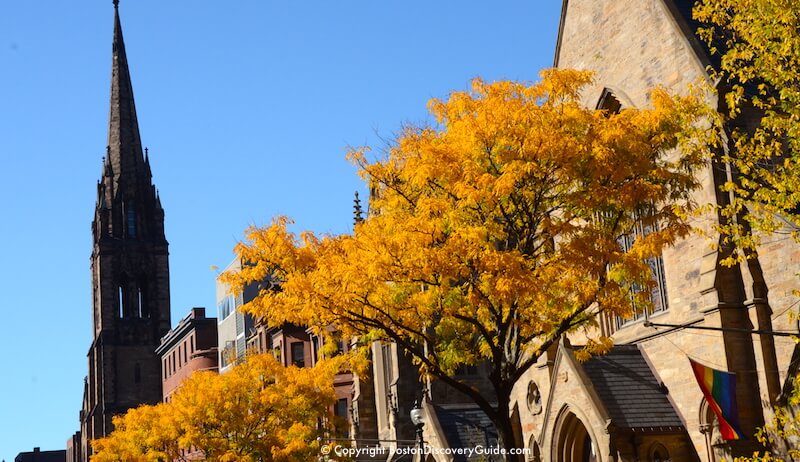 Bright fall colors along Newbury Street in Boston's Back Bay in mid-October Bright fall colors along Newbury Street in Boston's Back Bay in mid-October