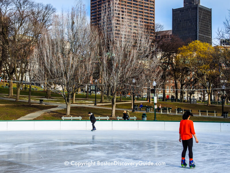 Ice skating at Frog Pond in Boston Common on a January day Ice skating at Frog Pond in Boston Common on a January day