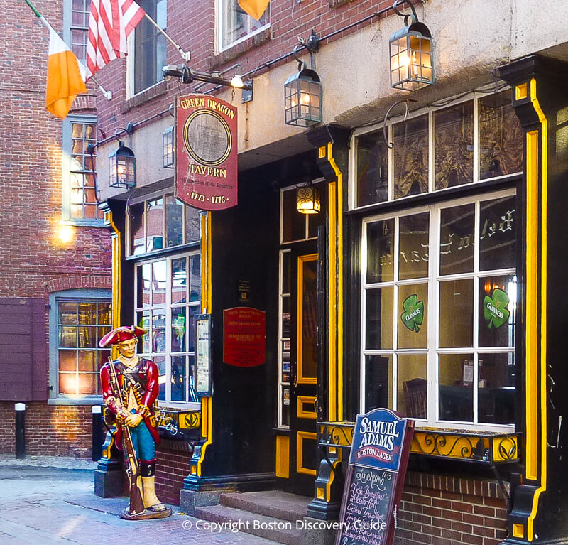 Boston's historical Green Dragon Tavern, a favorite of Paul Revere (that's a statue of him near the door) and the Sons of Liberty