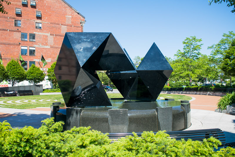 Sculpture and fountain in the Armenian Heritage Park in Boston's Greenway
