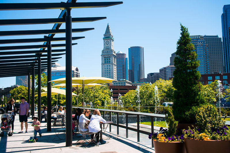 View of downtown Boston from under the pergola in the Greenway's North End Parks View of downtown Boston from under the pergola in the Greenway's North End Parks