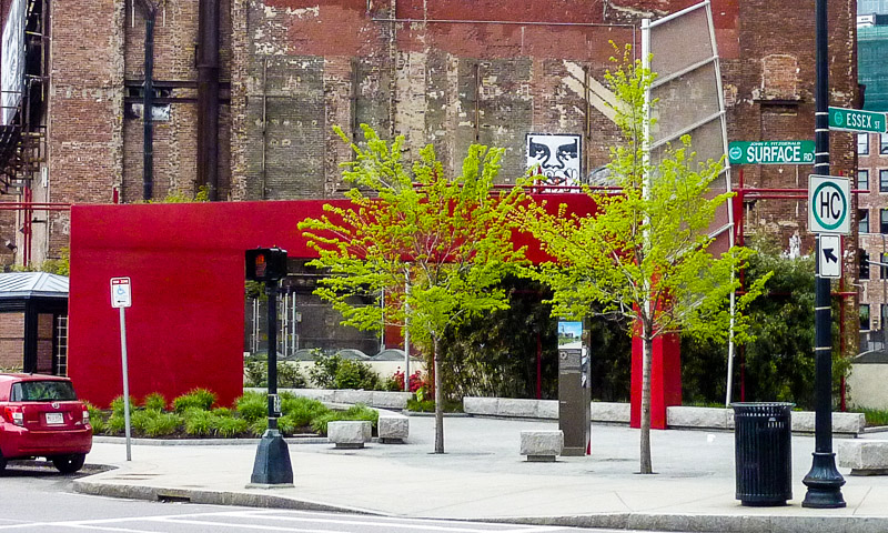 Red Chinatown Gate marks the entrance to the Greenway's Chinatown Park at Essex Street