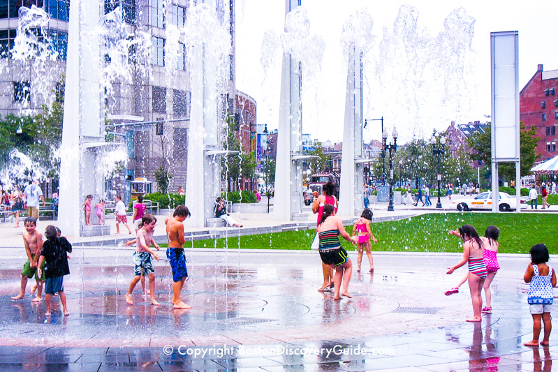Boston's Greenway attraction:  Rings Fountain splash pool