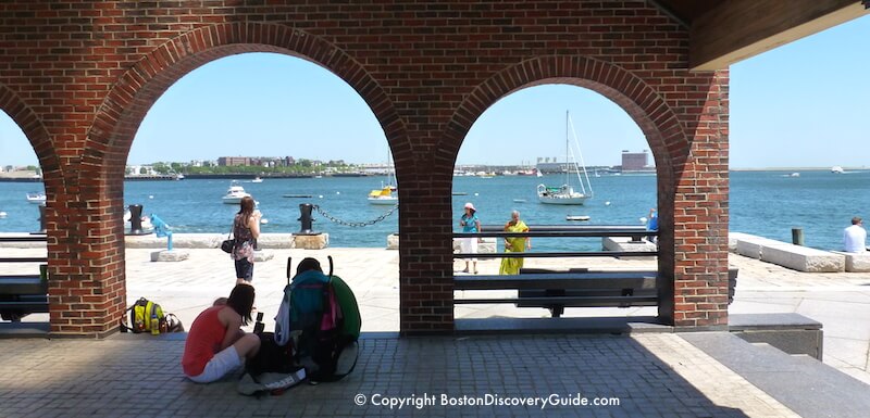 Harborwalk in Boston's North End Pavilion and observation area on Harborwalk