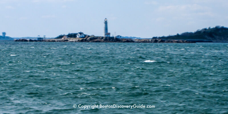 Boston Light on Little Brewster Island, seen during a whale watch cruise