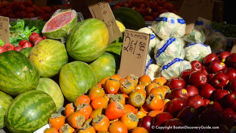 Boston's Haymarket - persimmons, watermelons, cabbage, and apples Boston's Haymarket - persimmons, watermelons, cabbage, and apples