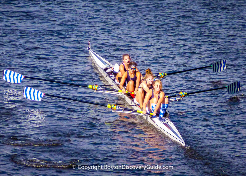 Women's crew team competing in Head of the Charles Regatta