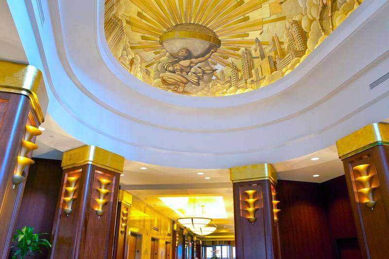 Art Deco details in the lobby at the Hilton Boston Downtown