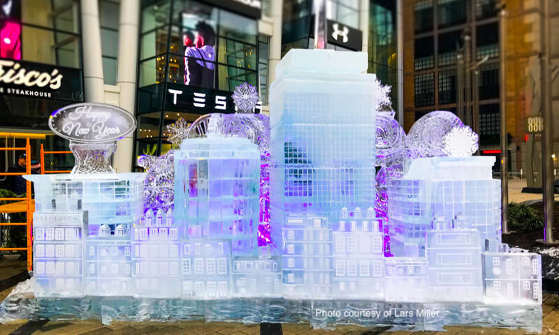 First Night Boston ice sculpture of Copley Square - photo courtesy of Lars Miller First Night Boston ice sculpture of Copley Square carved by Don Chapell - photo courtesy of Lars Miller