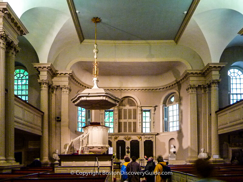 Inside King's Chapel on Boston's Freedom Trail 