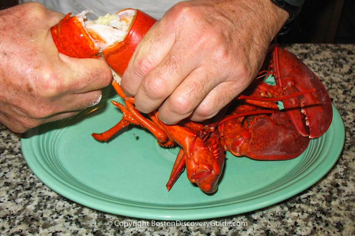 Breaking off the lobster's tail