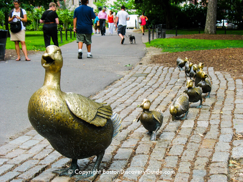 Make Way for Ducklings statues in Boston's Victorian-era Public Garden
