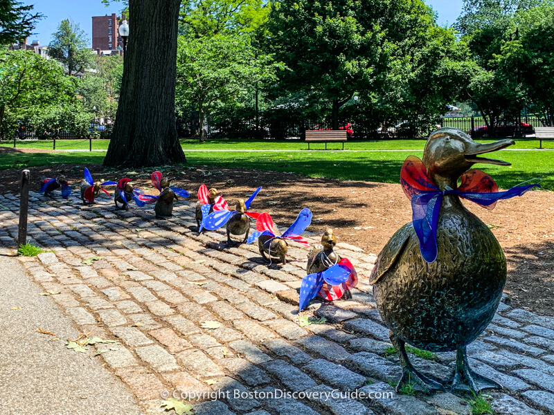 Make Way for Ducklings statues dressed in red, white, and blue wings in Boston's Public Garden  all the Red Sox players grew during the months before their recent World Series Championship