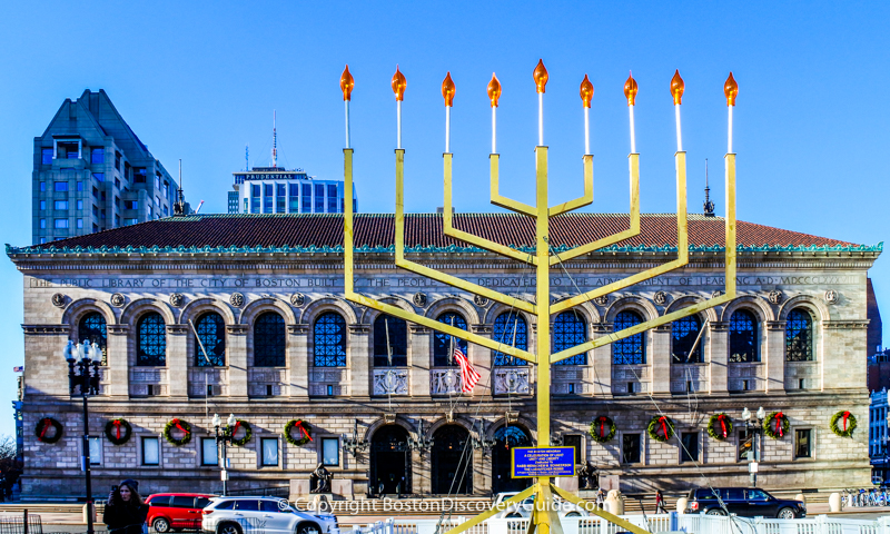 The giant Menorah in Copley Square (that's the Boston Pubic Library in the background)