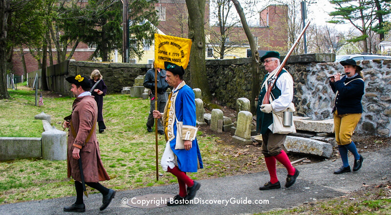 Patriots' Day reenactors portraying the Menotomy Minute Men Patriots' Day reenactors portraying the Menotomy Minute Men