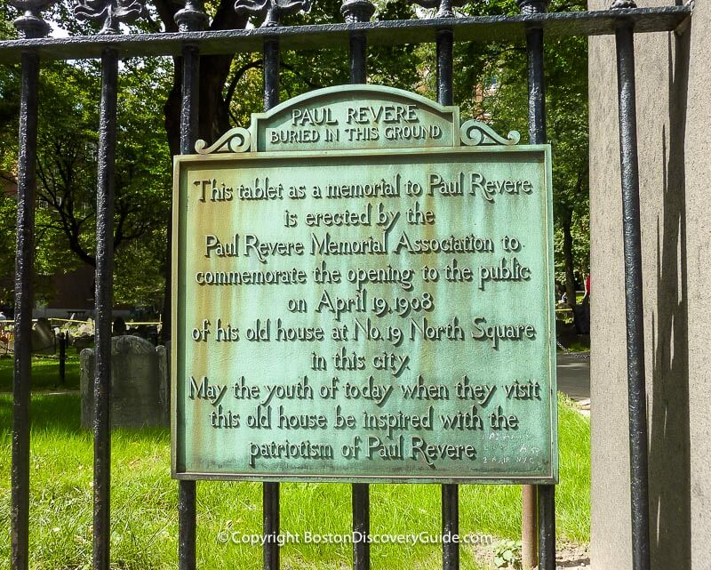 Paul Revere memorial plaque at Boston's Granary Burying Ground 